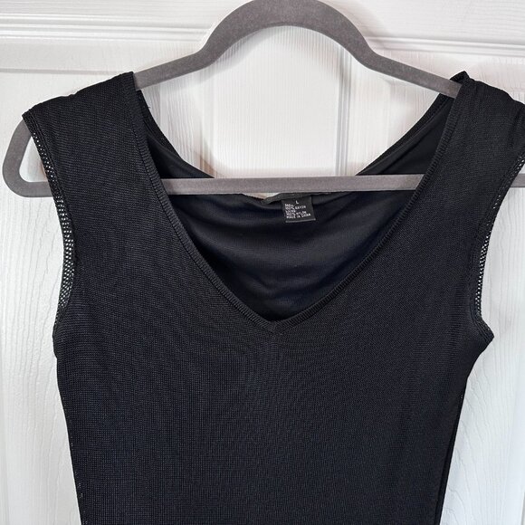 Vtg 90s Guess Collection Sz Large Black V-neck Long Dress w Crochet Pointed Hem - Picture 8 of 11